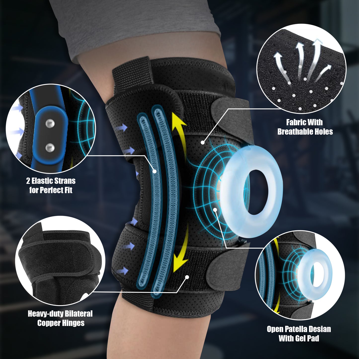 Knee Brace with Side Stabilizers & Patella Gel Pads for Maximum Knee Pain Support and fast recovery for men and women