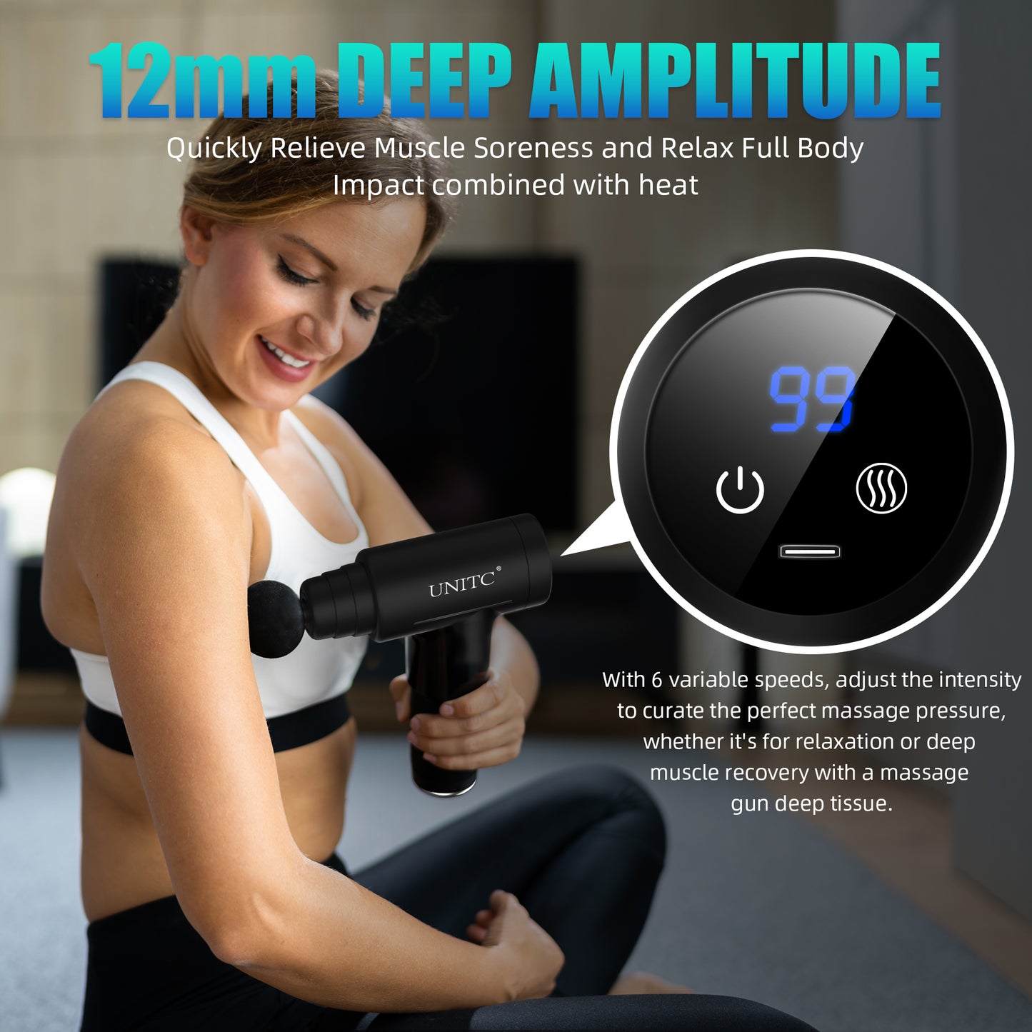 Unitc Mini Massage Gun with Heat&Cold, Deep Tissue Messager with 6 Heads, Gifts