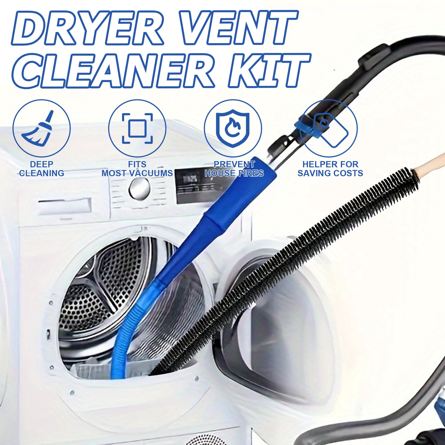 Unitc Dryer Vent Cleaner Kit and Dryer Lint Brush Vacuum Hose Attachment Brush Lint Remover Power Washer and Dryer Vent Vacuum Hose Replacement Parts(Blue)