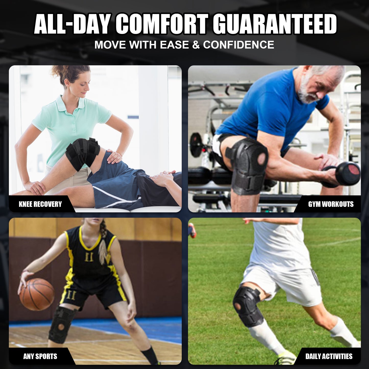 Knee Brace with Side Stabilizers & Patella Gel Pads for Maximum Knee Pain Support and fast recovery for men and women