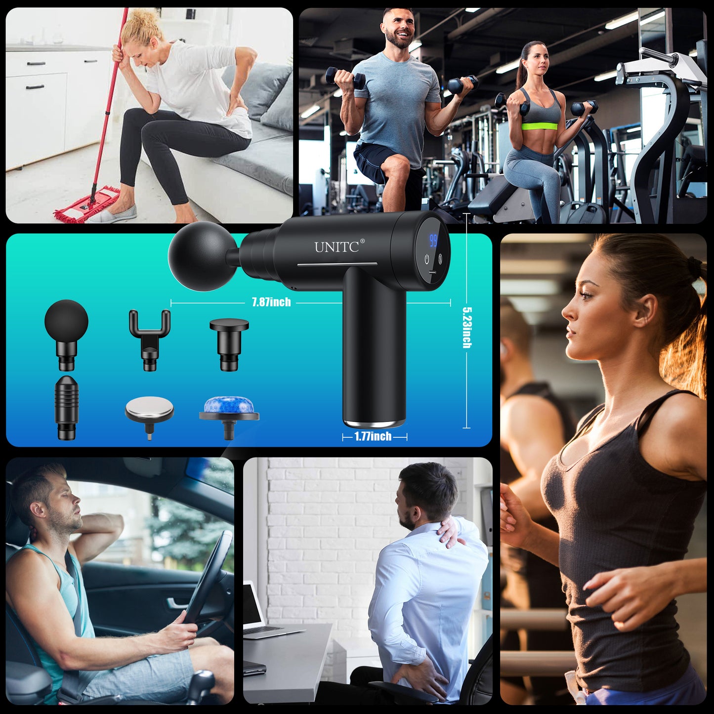 Unitc Mini Massage Gun with Heat&Cold, Deep Tissue Messager with 6 Heads, Gifts